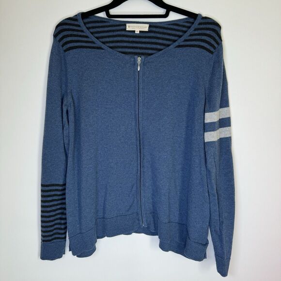 Indigenous Organic Cotton Striped Hand Loomed Zip Sweater Small Blue Black Peru - Picture 1 of 12